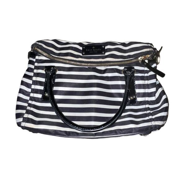 Kate Spade Black and Off-White Nylon Striped Bag - Picture 6 of 7